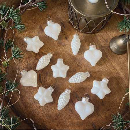 Set sklenených vianočných ozdôbok White Christmas