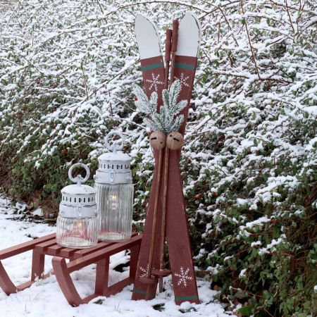 Dekoračné drevené lyže Red Christmas 74 cm