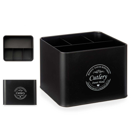 Kovový box s priehradkami Cutlery - čierny