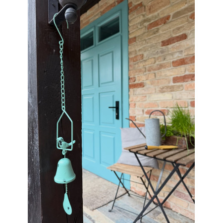 Závesná dekorácia so zvončekom a vtáčikom - mint