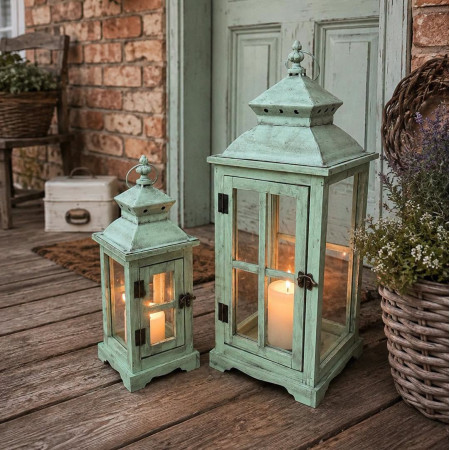 Drevený lampáš Provence Mint 40 cm